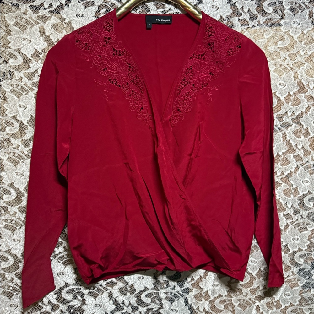 The Kooples Red Women's silk Top with Lace Detail small like new